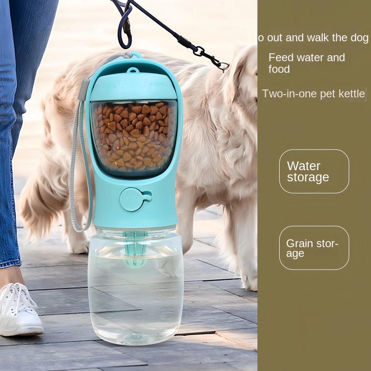 Portable Water Bottle with Food Storage for Dogs & Cats